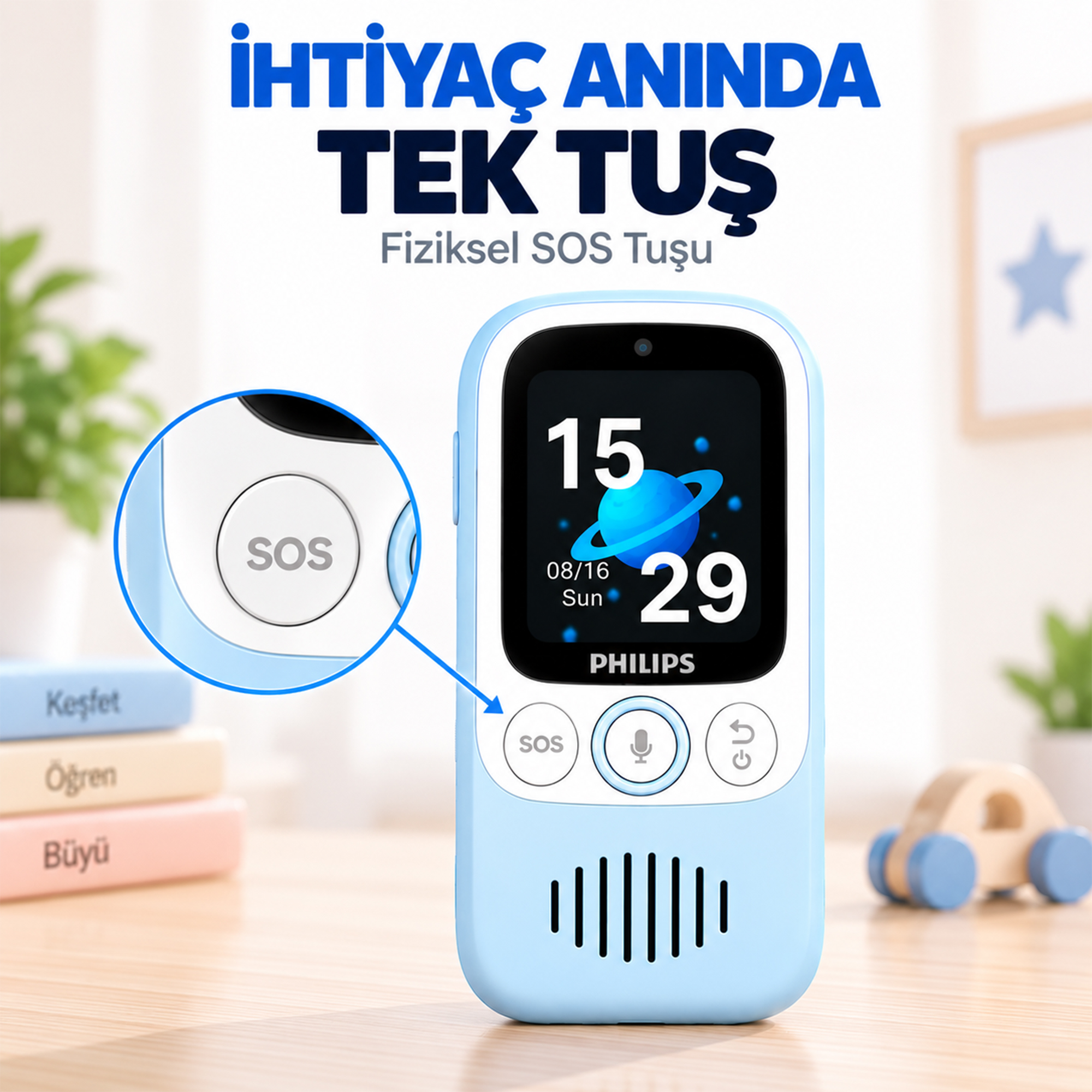 Philips E6802 4G Çocuk Telefonu GPS Konum Takibi Görüntülü Arama SOS Jarvis AI 1.83" Dokunmatik Ekran Mavi - Görsel 6