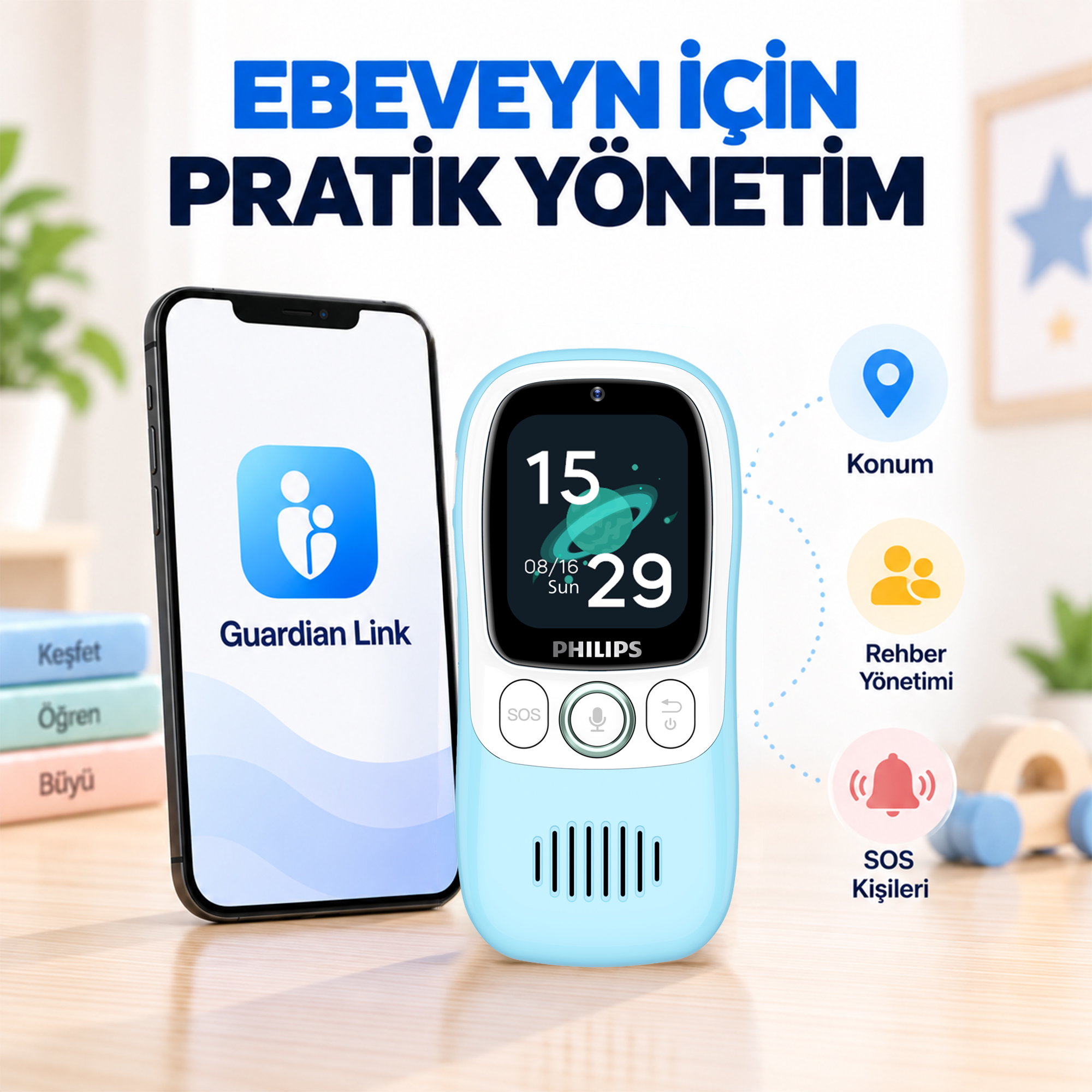 Philips E6802 4G Çocuk Telefonu GPS Konum Takibi Görüntülü Arama SOS Jarvis AI 1.83" Dokunmatik Ekran Mavi - Görsel 8