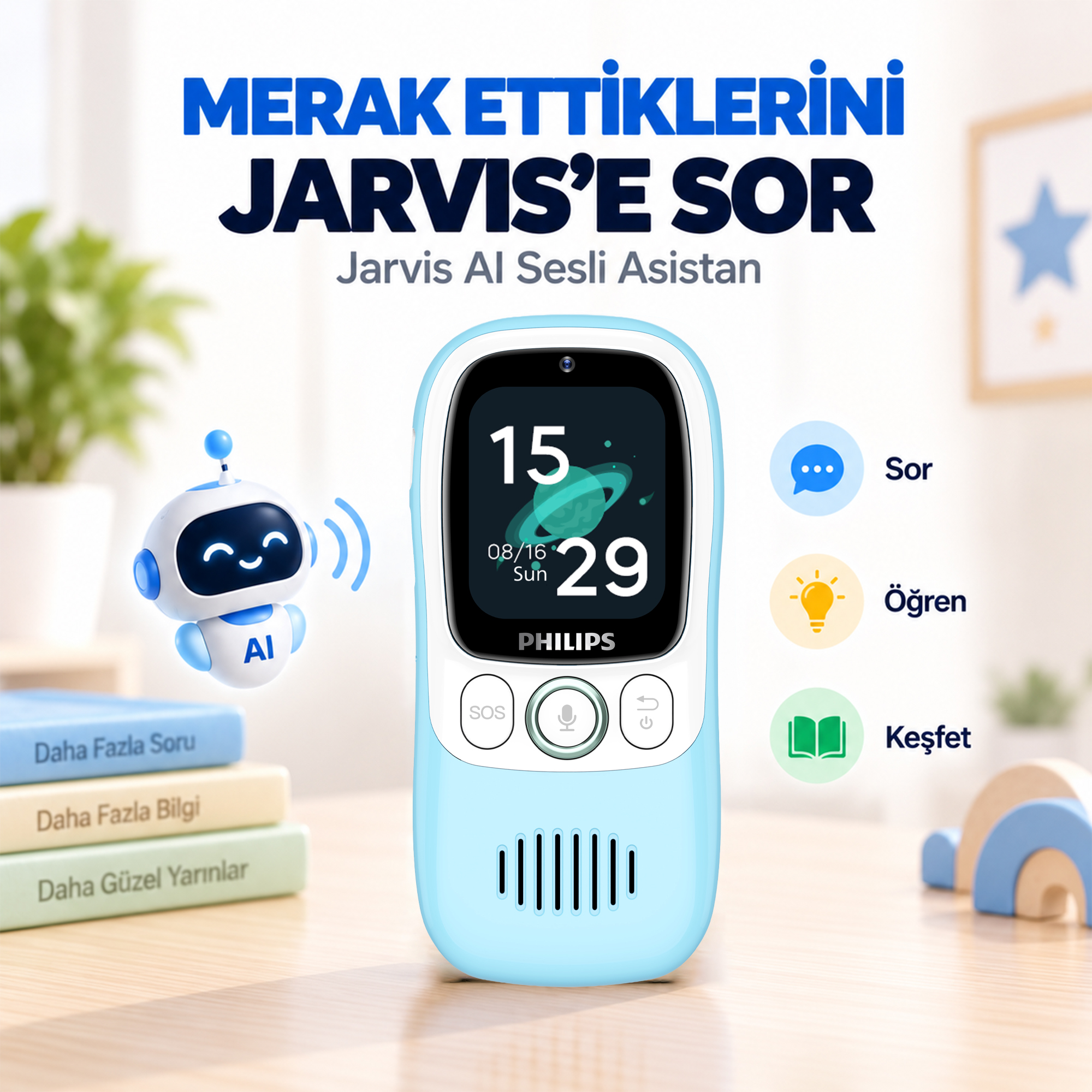 Philips E6802 4G Çocuk Telefonu GPS Konum Takibi Görüntülü Arama SOS Jarvis AI 1.83" Dokunmatik Ekran Mavi - Görsel 9