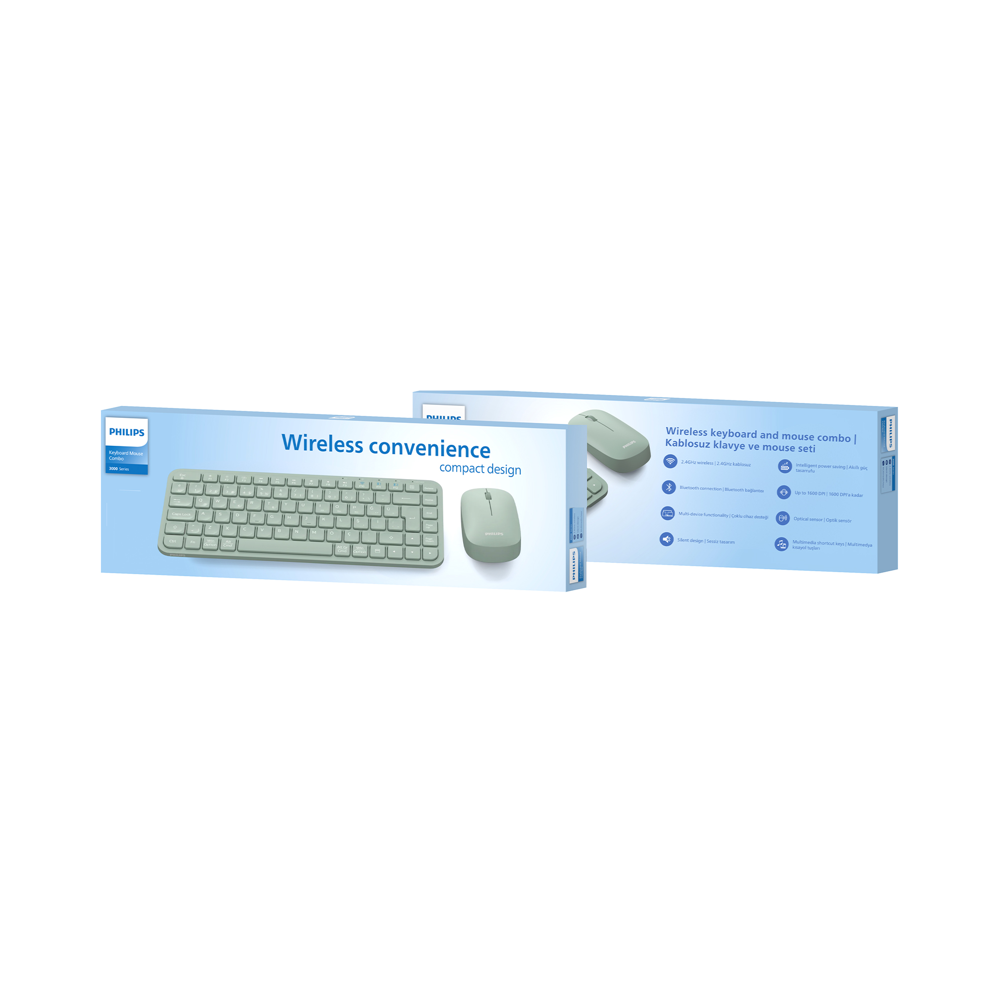 Philips SPT6338BT Bluetooth ve 2.4GHz Kablosuz Türkçe Q Klavye Mouse Seti Yeşil - Görsel 12