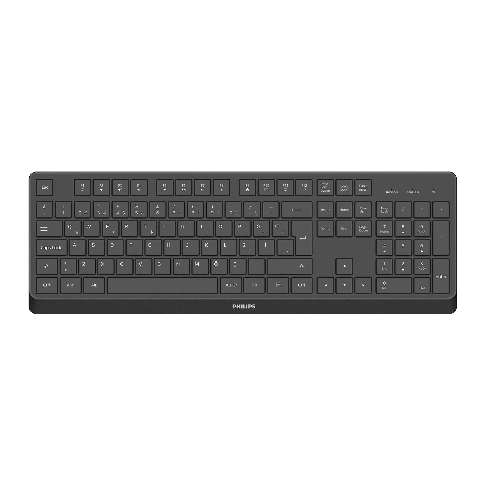 Philips SPK6368 2.4GHz Kablosuz Türkçe Q Klavye 105 Tuş 15 m USB Alıcılı Siyah