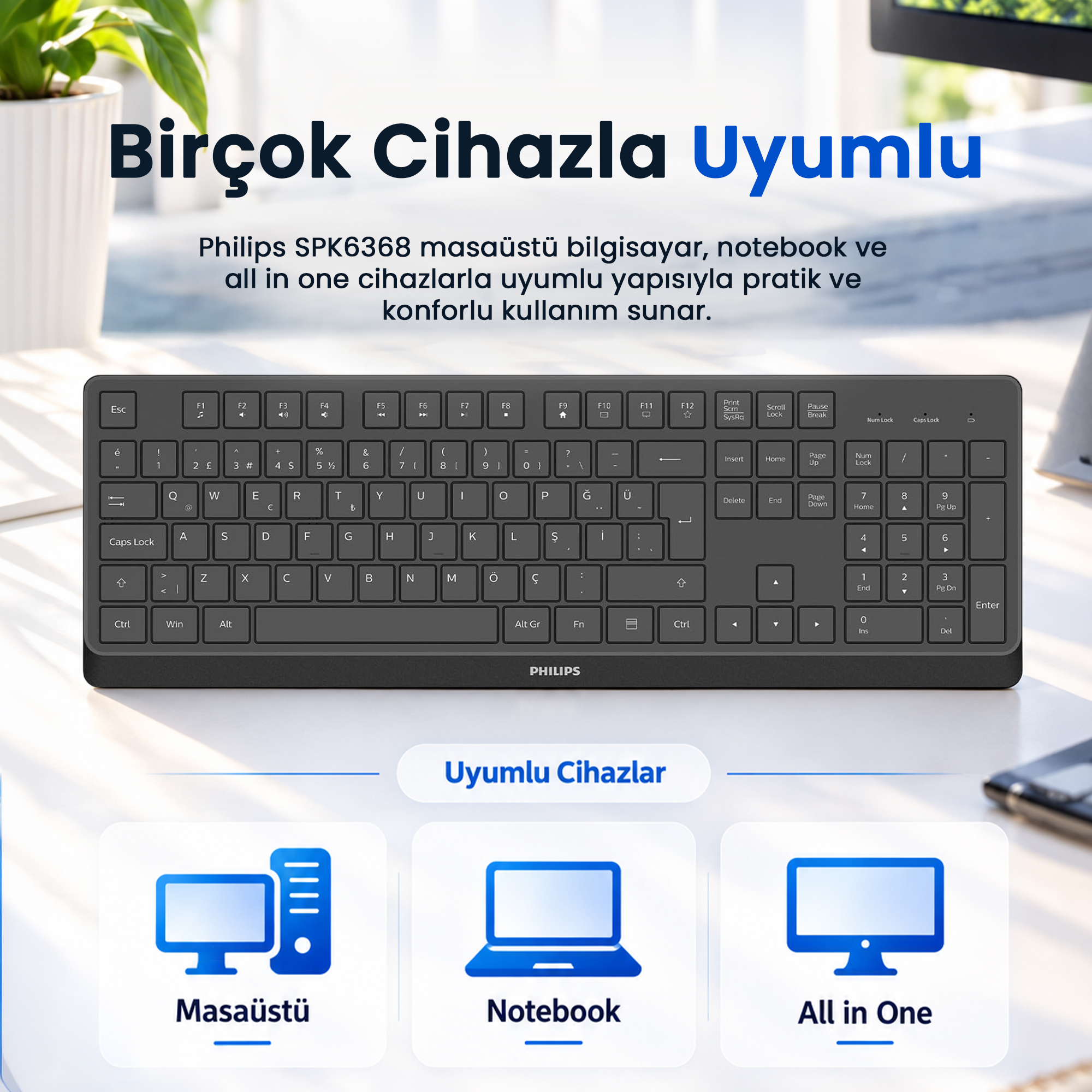 Philips SPK6368 2.4GHz Kablosuz Türkçe Q Klavye 105 Tuş 15 m USB Alıcılı Siyah - Görsel 10