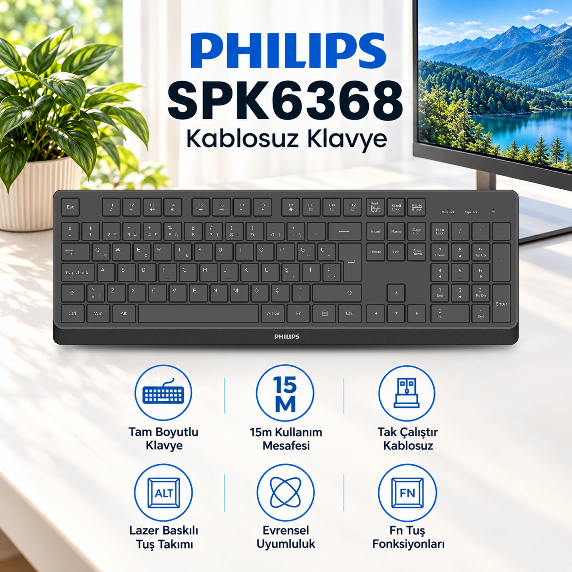 Philips SPK6368 2.4GHz Kablosuz Türkçe Q Klavye 105 Tuş 15 m USB Alıcılı Siyah - Görsel 4