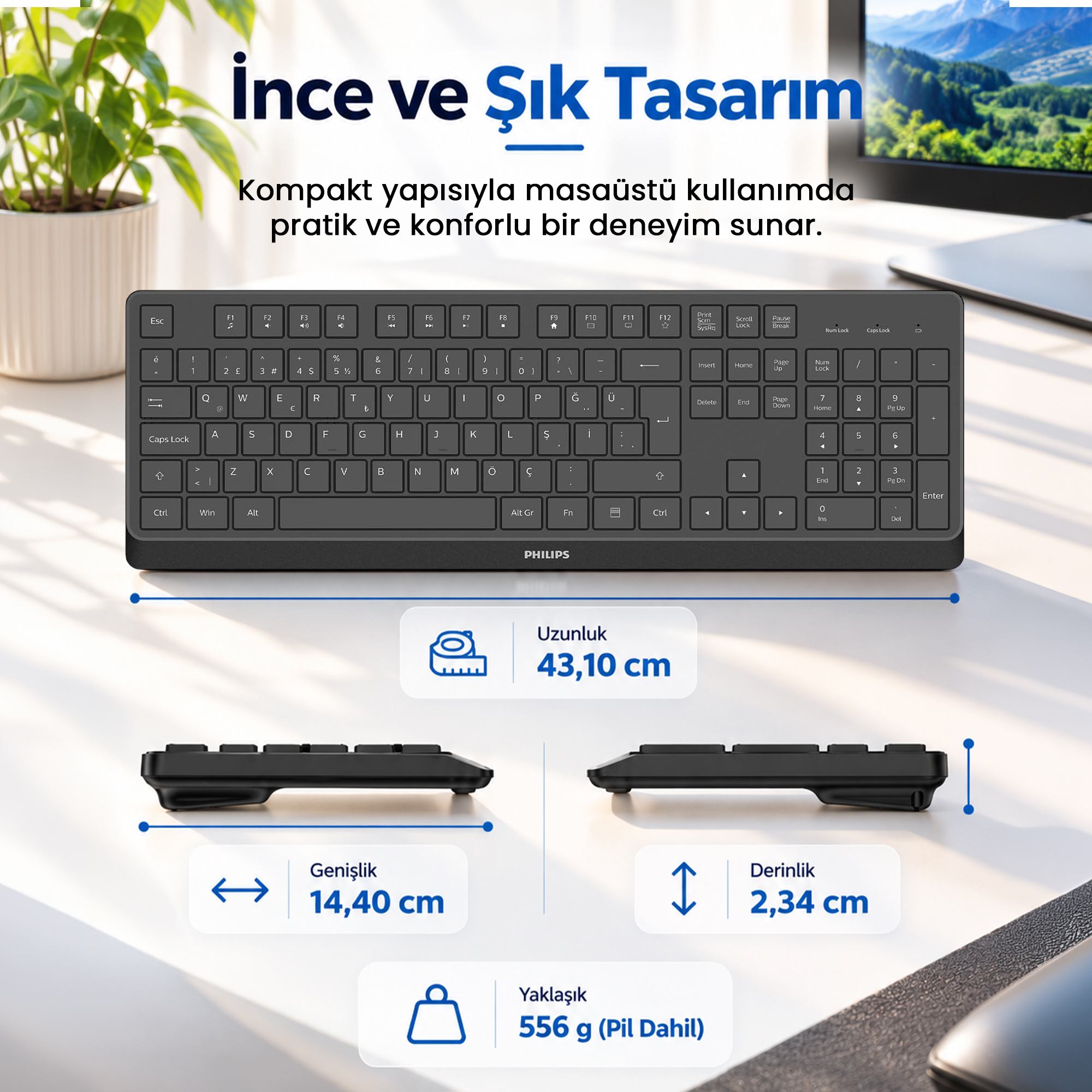 Philips SPK6368 2.4GHz Kablosuz Türkçe Q Klavye 105 Tuş 15 m USB Alıcılı Siyah - Görsel 8