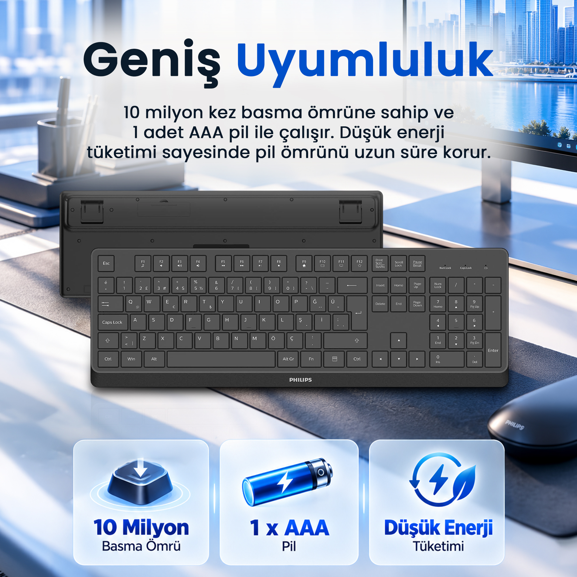 Philips SPK6368 2.4GHz Kablosuz Türkçe Q Klavye 105 Tuş 15 m USB Alıcılı Siyah - Görsel 9