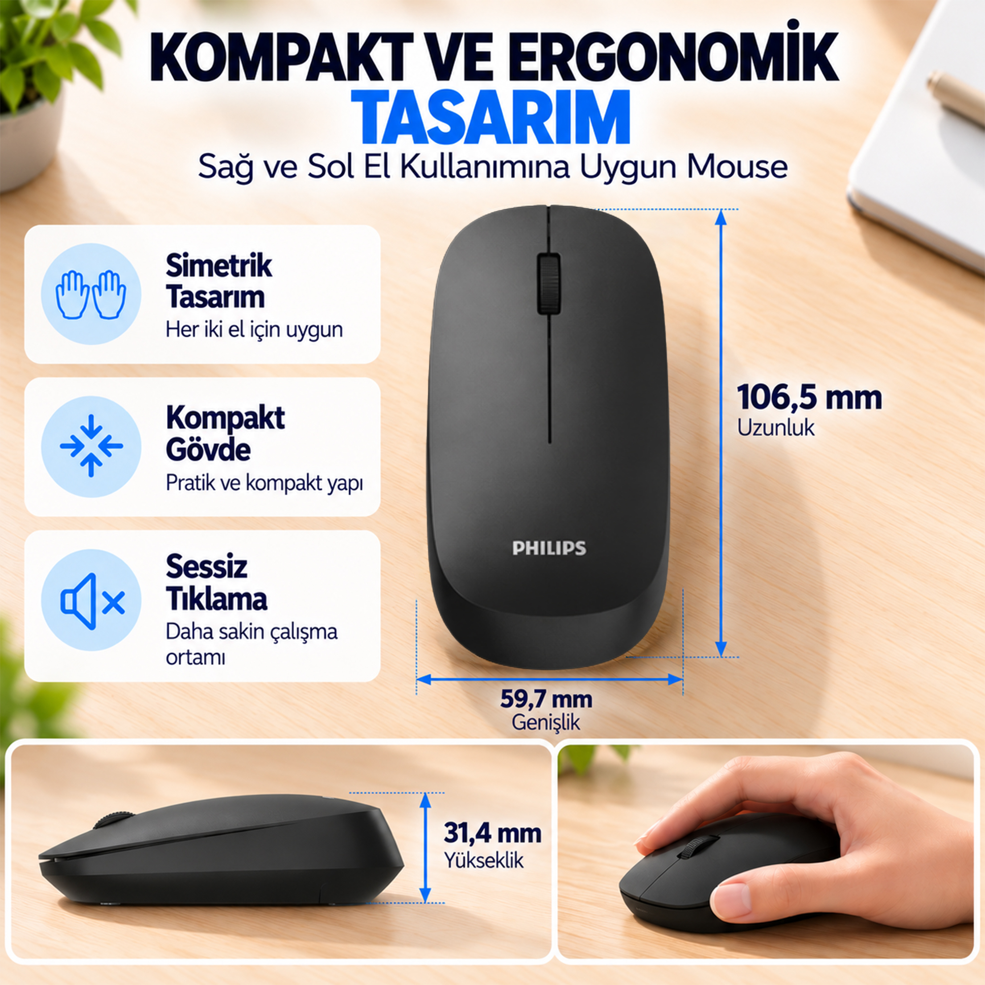 Philips SPT6338BT Bluetooth ve 2.4GHz Kablosuz Türkçe Q Klavye Mouse Seti Siyah - Görsel 10