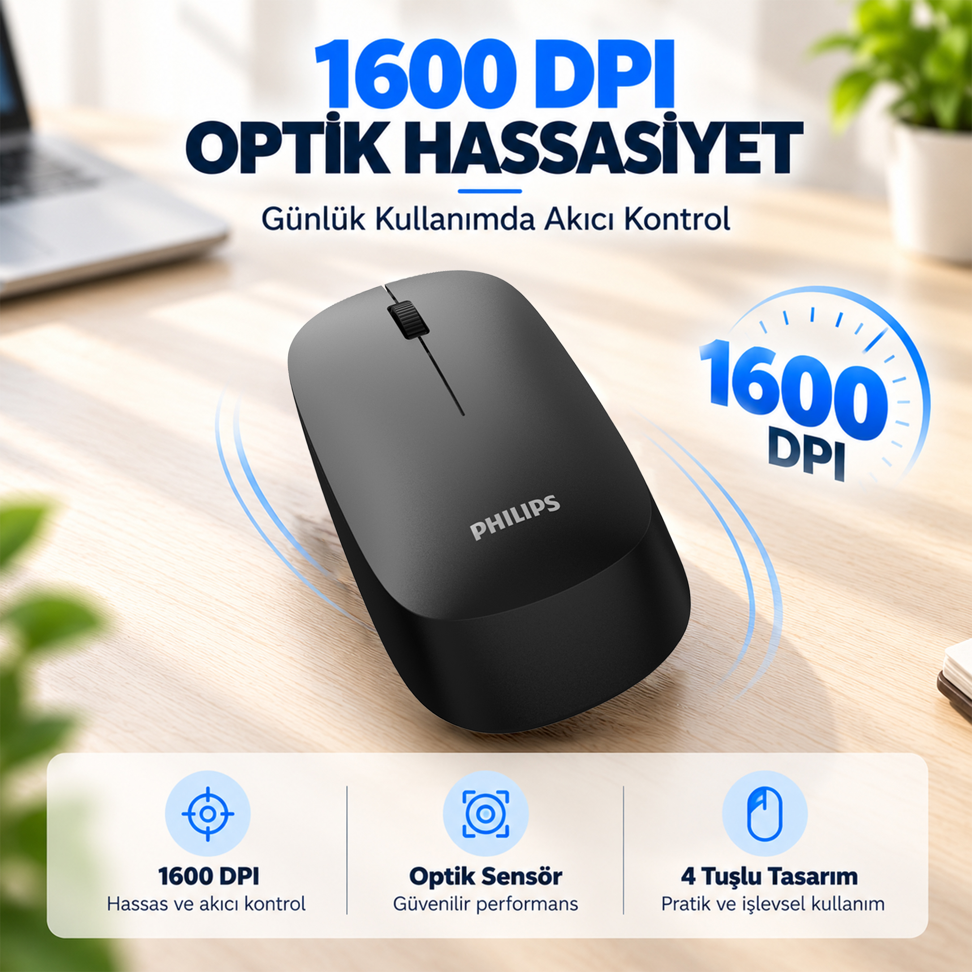 Philips SPT6338BT Bluetooth ve 2.4GHz Kablosuz Türkçe Q Klavye Mouse Seti Siyah - Görsel 6